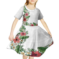 Hawaii Tropical Flowers and Leaves Kid Short Sleeve Dress Tapa Pattern White Mode LT03 - Polynesian Pride