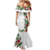 Hawaii Tropical Flowers and Leaves Mermaid Dress Tapa Pattern White Mode LT03 - Polynesian Pride