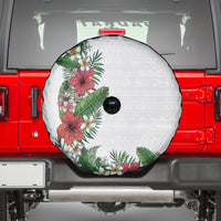 Hawaii Tropical Flowers and Leaves Spare Tire Cover Tapa Pattern White Mode LT03 - Polynesian Pride