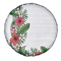 Hawaii Tropical Flowers and Leaves Spare Tire Cover Tapa Pattern White Mode LT03 - Polynesian Pride