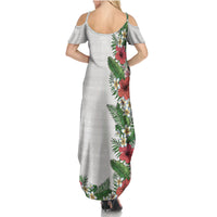 Hawaii Tropical Flowers and Leaves Summer Maxi Dress Tapa Pattern White Mode LT03 - Polynesian Pride