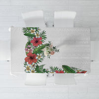 Hawaii Tropical Flowers and Leaves Tablecloth Tapa Pattern White Mode LT03 White - Polynesian Pride