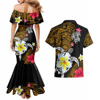 Hawaii Turtle and Tropical Flower Couples Matching Mermaid Dress and Hawaiian Shirt Polynesian Pattern LT03 - Polynesian Pride