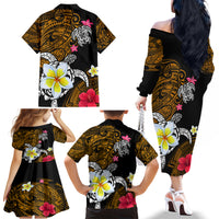 Hawaii Turtle and Tropical Flower Family Matching Off The Shoulder Long Sleeve Dress and Hawaiian Shirt Polynesian Pattern LT03 - Polynesian Pride