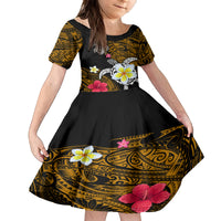 Hawaii Turtle and Tropical Flower Family Matching Tank Maxi Dress and Hawaiian Shirt Polynesian Pattern LT03 Daughter's Dress Black - Polynesian Pride