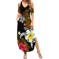 Hawaii Turtle and Tropical Flower Summer Maxi Dress Polynesian Pattern LT03 Women Black - Polynesian Pride