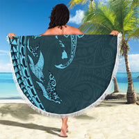 Hawaiian Manta Ray and Polynesian Tribal Tattoo Beach Blanket Turquoise Color LT03 - Polynesian Pride