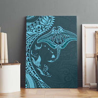 Hawaiian Manta Ray and Polynesian Tribal Tattoo Canvas Wall Art Turquoise Color LT03 - Polynesian Pride