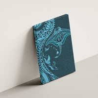 Hawaiian Manta Ray and Polynesian Tribal Tattoo Canvas Wall Art Turquoise Color LT03 - Polynesian Pride