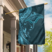 Hawaiian Manta Ray and Polynesian Tribal Tattoo Garden Flag Turquoise Color LT03 House Flag Turquoise - Polynesian Pride