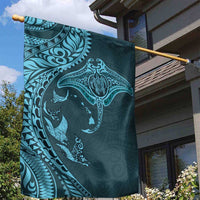 Hawaiian Manta Ray and Polynesian Tribal Tattoo Garden Flag Turquoise Color LT03 - Polynesian Pride