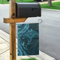 Hawaiian Manta Ray and Polynesian Tribal Tattoo Garden Flag Turquoise Color LT03 - Polynesian Pride