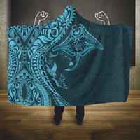 Hawaiian Manta Ray and Polynesian Tribal Tattoo Hooded Blanket Turquoise Color LT03 - Polynesian Pride