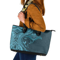 Hawaiian Manta Ray and Polynesian Tribal Tattoo Leather Tote Bag Turquoise Color LT03 Turquoise - Polynesian Pride
