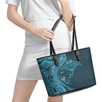 Hawaiian Manta Ray and Polynesian Tribal Tattoo Leather Tote Bag Turquoise Color LT03 - Polynesian Pride