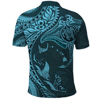 Hawaiian Manta Ray and Polynesian Tribal Tattoo Polo Shirt - Turquoise Color LT03 - Polynesian Pride