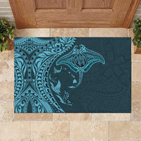 Hawaiian Manta Ray and Polynesian Tribal Tattoo Rubber Doormat Turquoise Color LT03 Turquoise - Polynesian Pride