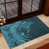 Hawaiian Manta Ray and Polynesian Tribal Tattoo Rubber Doormat Turquoise Color LT03 - Polynesian Pride