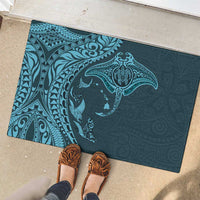 Hawaiian Manta Ray and Polynesian Tribal Tattoo Rubber Doormat Turquoise Color LT03 - Polynesian Pride