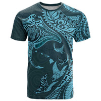 Hawaiian Manta Ray and Polynesian Tribal Tattoo T Shirt Turquoise Color LT03