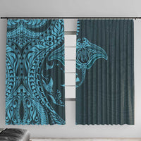 Hawaiian Manta Ray and Polynesian Tribal Tattoo Window Curtain Turquoise Color LT03 With Hooks Turquoise - Polynesian Pride