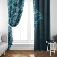Hawaiian Manta Ray and Polynesian Tribal Tattoo Window Curtain Turquoise Color LT03 - Polynesian Pride
