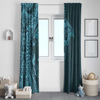 Hawaiian Manta Ray and Polynesian Tribal Tattoo Window Curtain Turquoise Color LT03 - Polynesian Pride