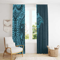 Hawaiian Manta Ray and Polynesian Tribal Tattoo Window Curtain Turquoise Color LT03 - Polynesian Pride