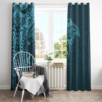 Hawaiian Manta Ray and Polynesian Tribal Tattoo Window Curtain Turquoise Color LT03 - Polynesian Pride