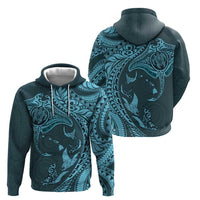 Hawaiian Manta Ray and Polynesian Tribal Tattoo Zip Hoodie Turquoise Color LT03
