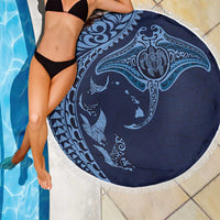 Hawaiian Manta Ray and Polynesian Tribal Tattoo Beach Blanket Dark Navy Color LT03 - Polynesian Pride