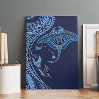 Hawaiian Manta Ray and Polynesian Tribal Tattoo Canvas Wall Art Dark Navy Color LT03 - Polynesian Pride