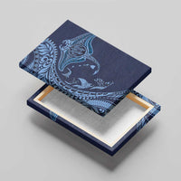 Hawaiian Manta Ray and Polynesian Tribal Tattoo Canvas Wall Art Dark Navy Color LT03 - Polynesian Pride