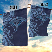 Hawaiian Manta Ray and Polynesian Tribal Tattoo Garden Flag Dark Navy Color LT03 - Polynesian Pride