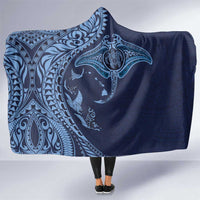 Hawaiian Manta Ray and Polynesian Tribal Tattoo Hooded Blanket Dark Navy Color LT03 One Size Dark Navy - Polynesian Pride