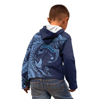 Hawaiian Manta Ray and Polynesian Tribal Tattoo Kid Hoodie Dark Navy Color LT03