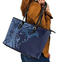Hawaiian Manta Ray and Polynesian Tribal Tattoo Leather Tote Bag Dark Navy Color LT03 - Polynesian Pride