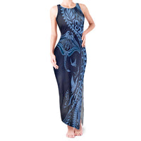 Hawaiian Manta Ray and Polynesian Tribal Tattoo Tank Maxi Dress Dark Navy Color LT03 Women Dark Navy - Polynesian Pride