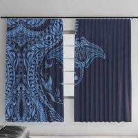 Hawaiian Manta Ray and Polynesian Tribal Tattoo Window Curtain Dark Navy Color LT03 With Hooks Dark Navy - Polynesian Pride