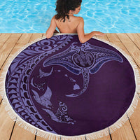 Hawaiian Manta Ray and Polynesian Tribal Tattoo Beach Blanket Purple Color LT03 - Polynesian Pride
