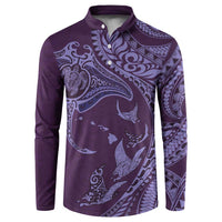 Hawaiian Manta Ray and Polynesian Tribal Tattoo Button Sweatshirt Purple Color LT03 Purple - Polynesian Pride