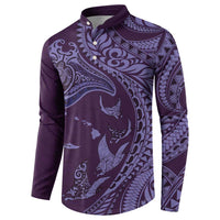 Hawaiian Manta Ray and Polynesian Tribal Tattoo Button Sweatshirt Purple Color LT03 - Polynesian Pride