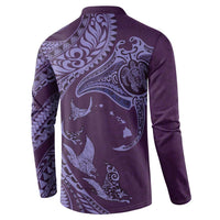 Hawaiian Manta Ray and Polynesian Tribal Tattoo Button Sweatshirt Purple Color LT03 - Polynesian Pride