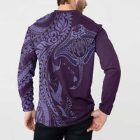 Hawaiian Manta Ray and Polynesian Tribal Tattoo Button Sweatshirt Purple Color LT03 - Polynesian Pride