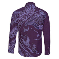 Hawaiian Manta Ray and Polynesian Tribal Tattoo Family Matching Summer Maxi Dress and Hawaiian Shirt Purple Color LT03
