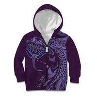 Hawaiian Manta Ray and Polynesian Tribal Tattoo Kid Hoodie Purple Color LT03