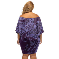 Hawaiian Manta Ray and Polynesian Tribal Tattoo Off Shoulder Short Dress Purple Color LT03 - Polynesian Pride