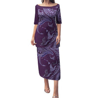 Hawaiian Manta Ray and Polynesian Tribal Tattoo Puletasi Purple Color LT03 Long Dress Purple - Polynesian Pride