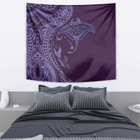 Hawaiian Manta Ray and Polynesian Tribal Tattoo Tapestry Purple Color LT03