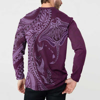 Hawaiian Manta Ray and Polynesian Tribal Tattoo Button Sweatshirt Pink Color LT03 - Polynesian Pride